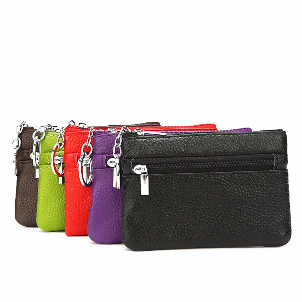 

Solid Color Genuine Leather Card Bag Portable Coin Purse Bussiness Credit Card Holder Office Supplies Key Ring Storage Bag