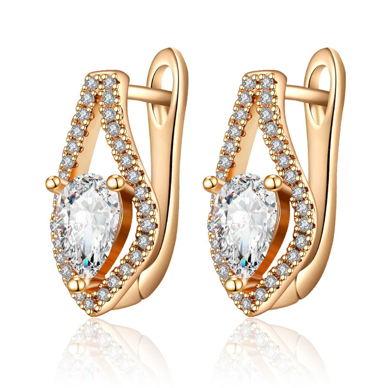 

New Fashion Geometric Heart Stud Earrings with AAA Cubic Zirconia CZ Beads Gold Earrings for Women Wedding Party Jewelry