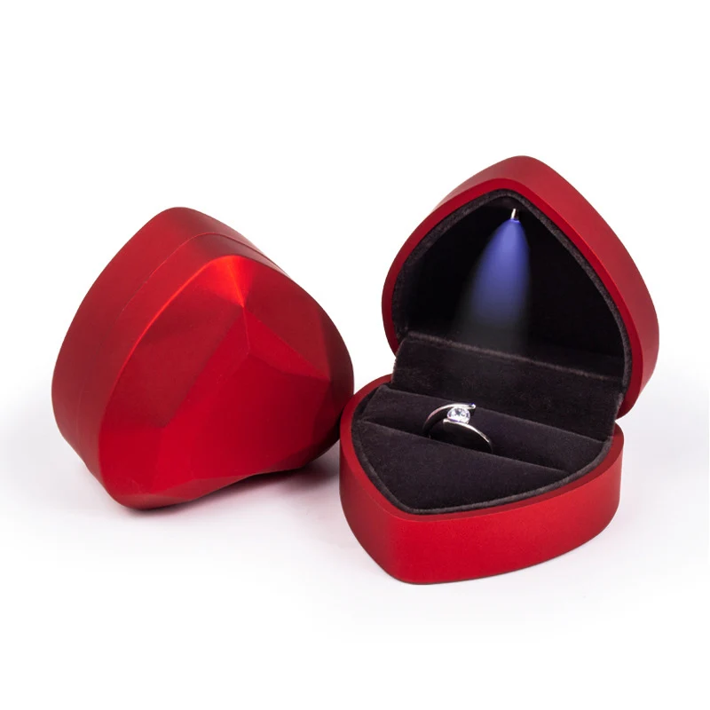 

Velvet Heart Shaped Jewelry Box For Wedding Party Ring Container 6 Colors Ring Holder LED Lamp Bead Necklace Pendant Display Box