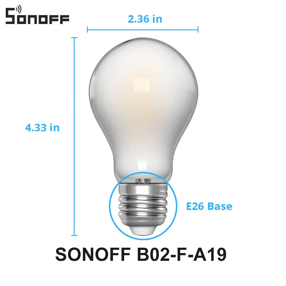 

SONOFF B02-F E26/E27 Умная светодиодная лампа накаливания Wi-Fi Энергосберегающий свет с регулируемой яркостью Приложение eWeLink Голосовое управление через Alexa Google Home