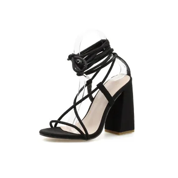 

Fashion Womens Shoes 2021 Sandals Straps Suit Female Beige Cross Summer Heels Large Size Cross-Shoes Luxury Lace Up Black Girls