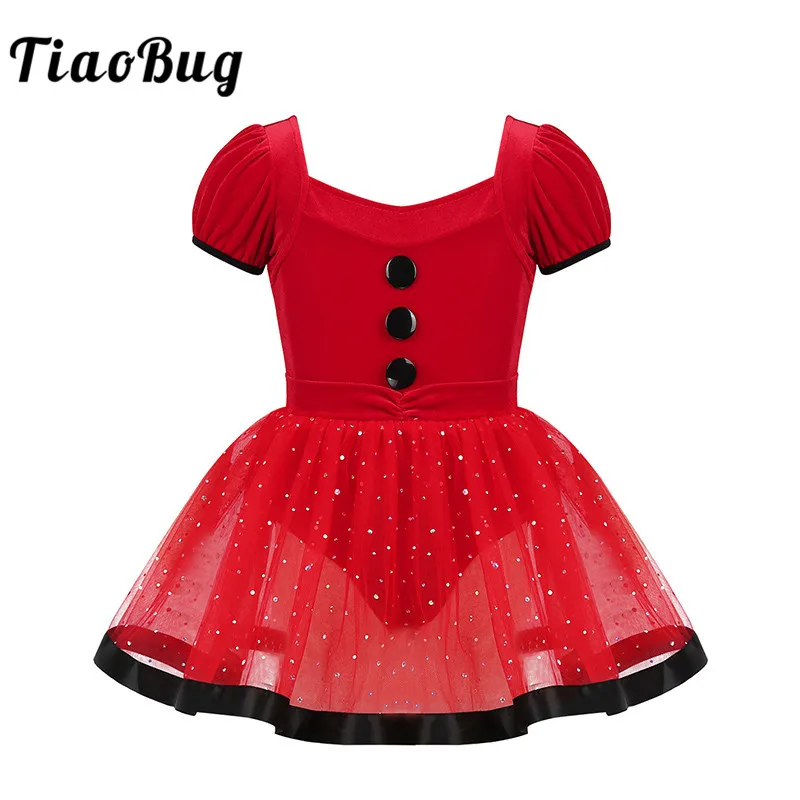 TiaoBug/детская балетная фигурка с пышными рукавами и блестками красная сетчатая