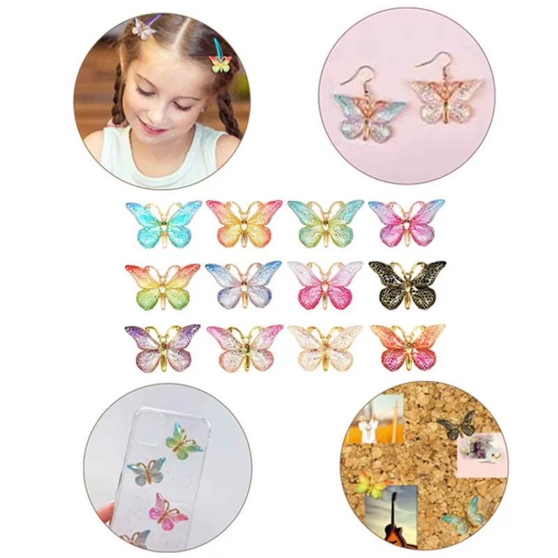 10pcs Bling Colorful Butterflies Self-Adhesive Sticker Flat Back Resin Craft Wedding Home Decor DIY Ornaments Clothing Supplies images - 6