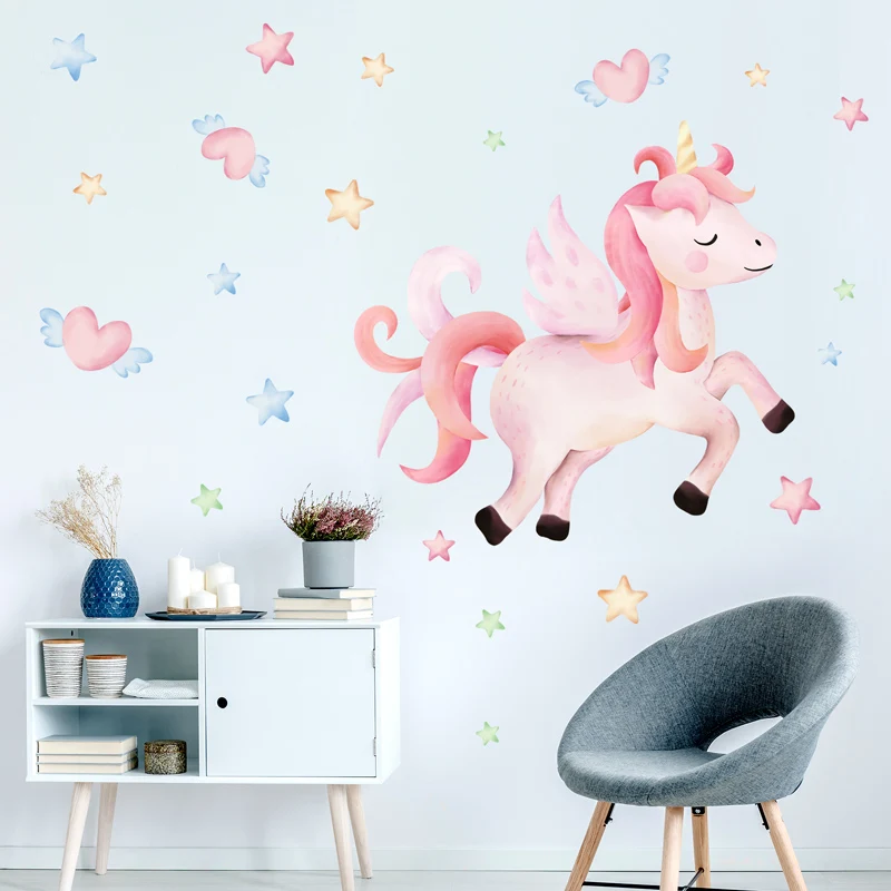 

Pink Feather Unicorn Animal Self-Adhesive BabyHome Wall Sticker Wallpaper Art Mural Decal DIY Vinyl Decorative Wall Decoration