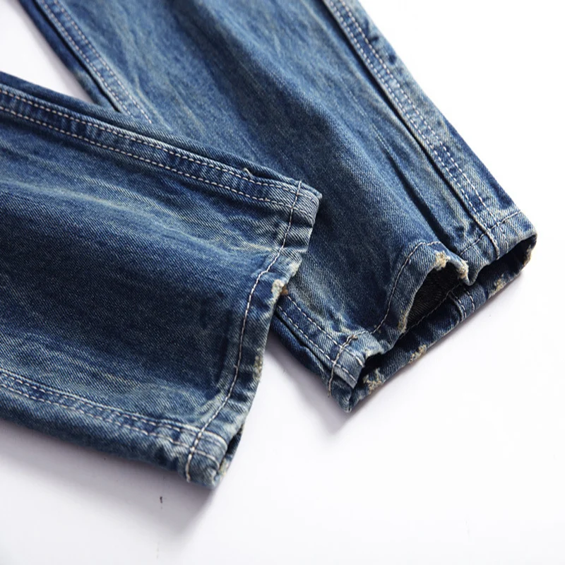 

2020 Fashion Hip Hop Patch Men Retro Jeans Knee Rap Hole Zipped Biker Jeans Men Loose Slim Destroyed Torn Ripped Denim Man Jeans