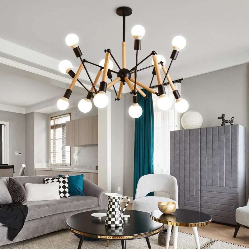 Скандинавские деревянные люстры белый черный свет гостиной украшения