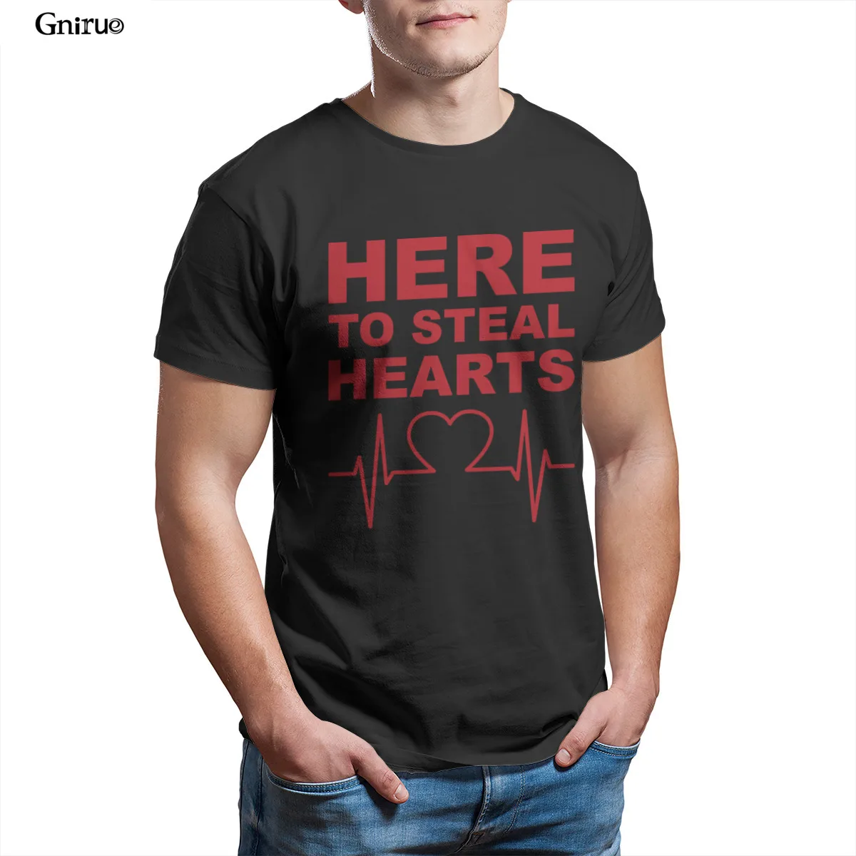 

Wholesale hear to steal hearts red Unisex Cotton T-Shirt Black White Couples Oversized Kawaii Men Clothing 86992
