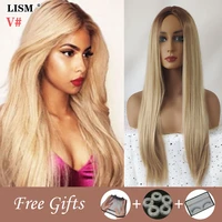women long staight hair high density synthetic wig solid gradient color ladies party cosplay wigs heat resistant fake hairpriece