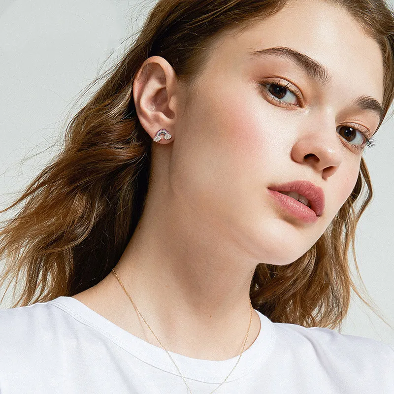 

KingDeng Small Stud Earrings Rainbow Cloud Women Fashion Jewelry Cute Trendy Zircon Korean Earring Girls Personalized Bling