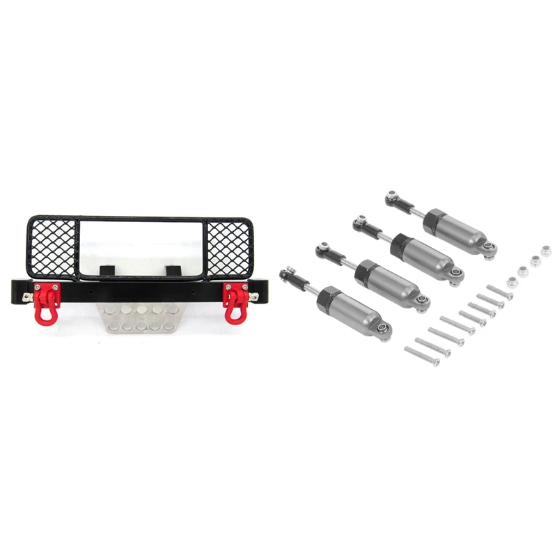 

2 Set RC Car Part: 1 Set Alloy Shock Absorber Grey & 1 Pcs Metal Front Bumper with Center Net Protection Armor
