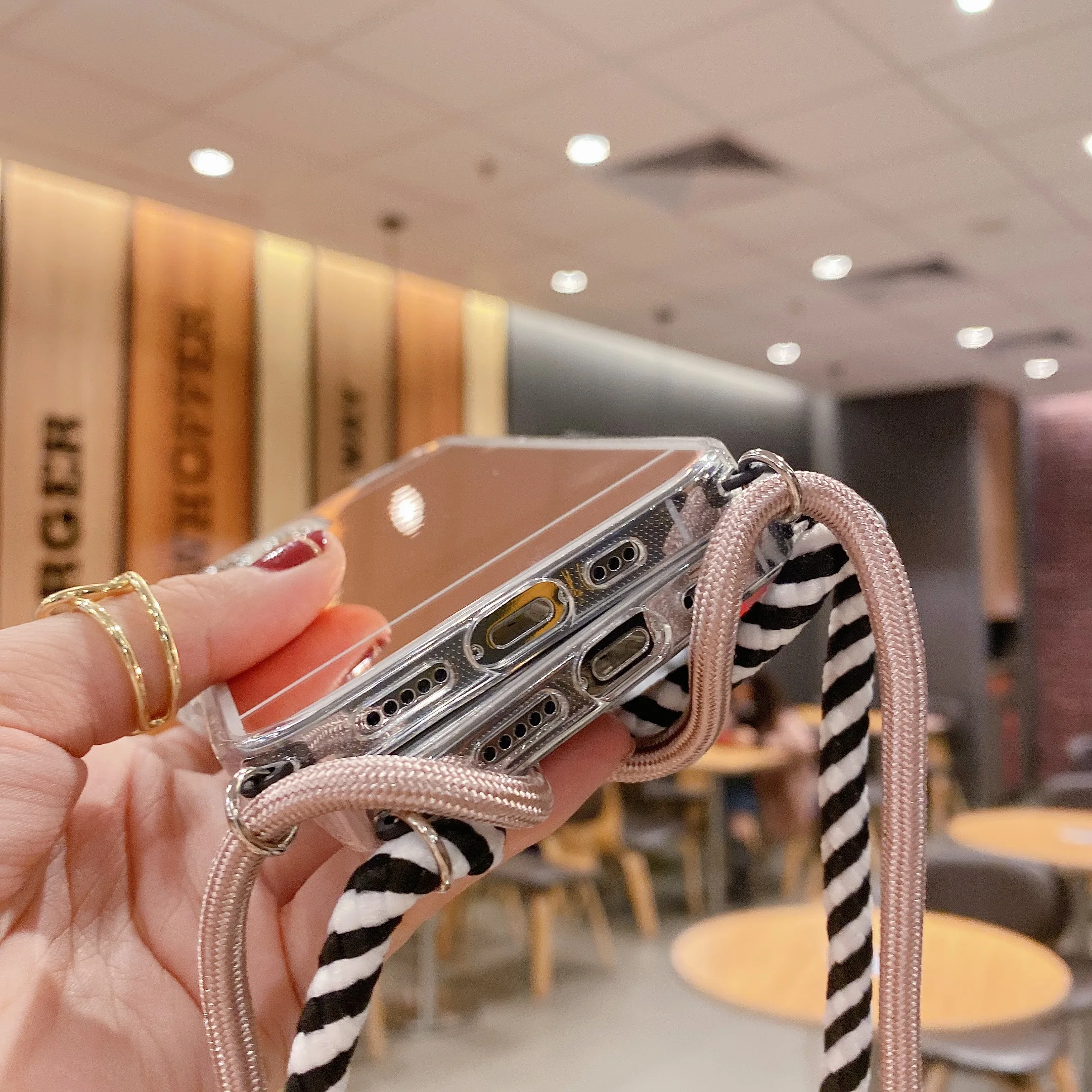 phonecase Fashion Make Up Mirror Phone Case for iPhone 12 Mini 11 Pro XS Max XR 7 8 Plus Necklace Cord Chain Hanging Rope Crossbody Cover peel case