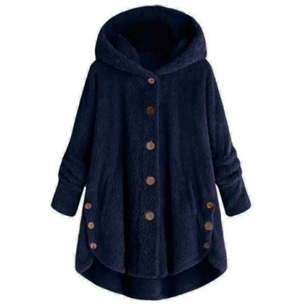 Women's Sweater And Turtleneck Fashion Button Coat Fluffy Tail Tops Hooded Loose warms Feminino |