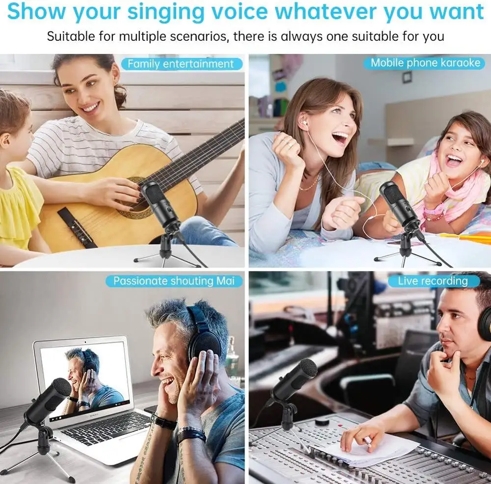 

Professional Condenser Microphone PC Studio USB Microphone for Computer Gaming Streaming Video Mic Podcasting Recording Microfon