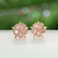 14k rose gold dainty flower stud earrings for women girls romantic white zircon sakura earrings wedding birthday jewelry gift