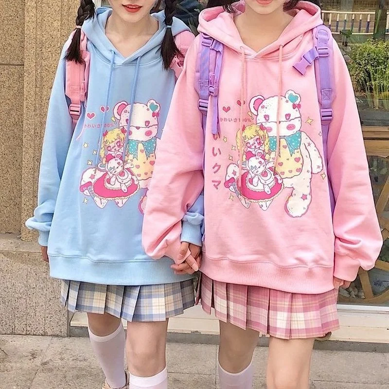 

Hoodie Women Autumn Cartoon Kawaii Pullover Pink Loose Girl Cute Clothes Japanese Harajuku Anime Hoodie Sweatsuits For Women