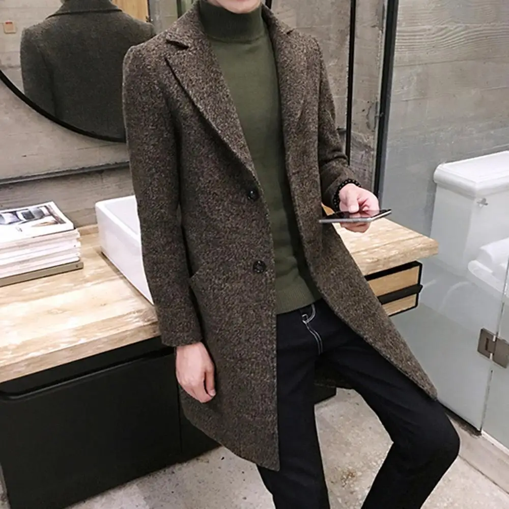 New Winter Woolen Coat Men Leisure Long Sections Coats Mens Pure Color Casual Fashion Jackets / Overcoat | Мужская одежда