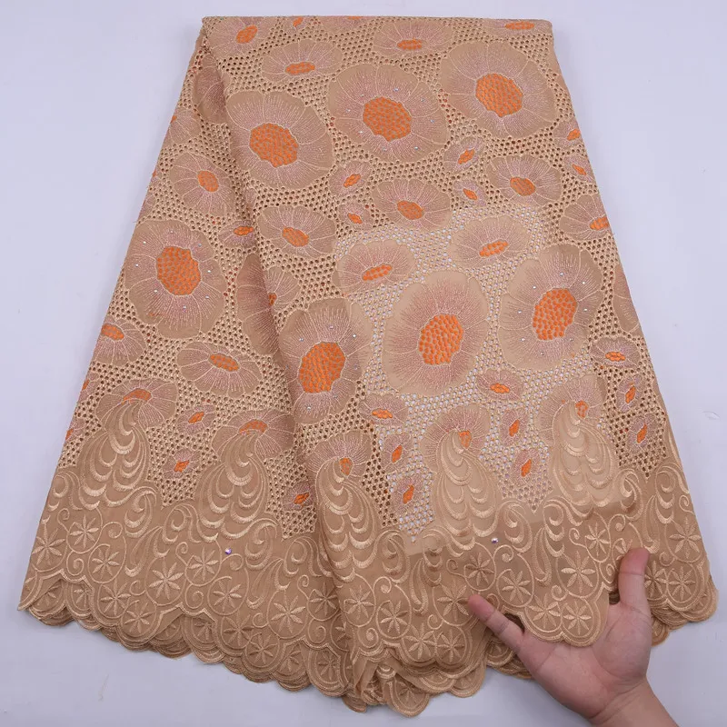 

SJD LACE 2021 Cotton African Lace Fabric Bright Diamond Swiss Lace Fabric Embroidered Nigerian Fabric For Party and WeddingA2179