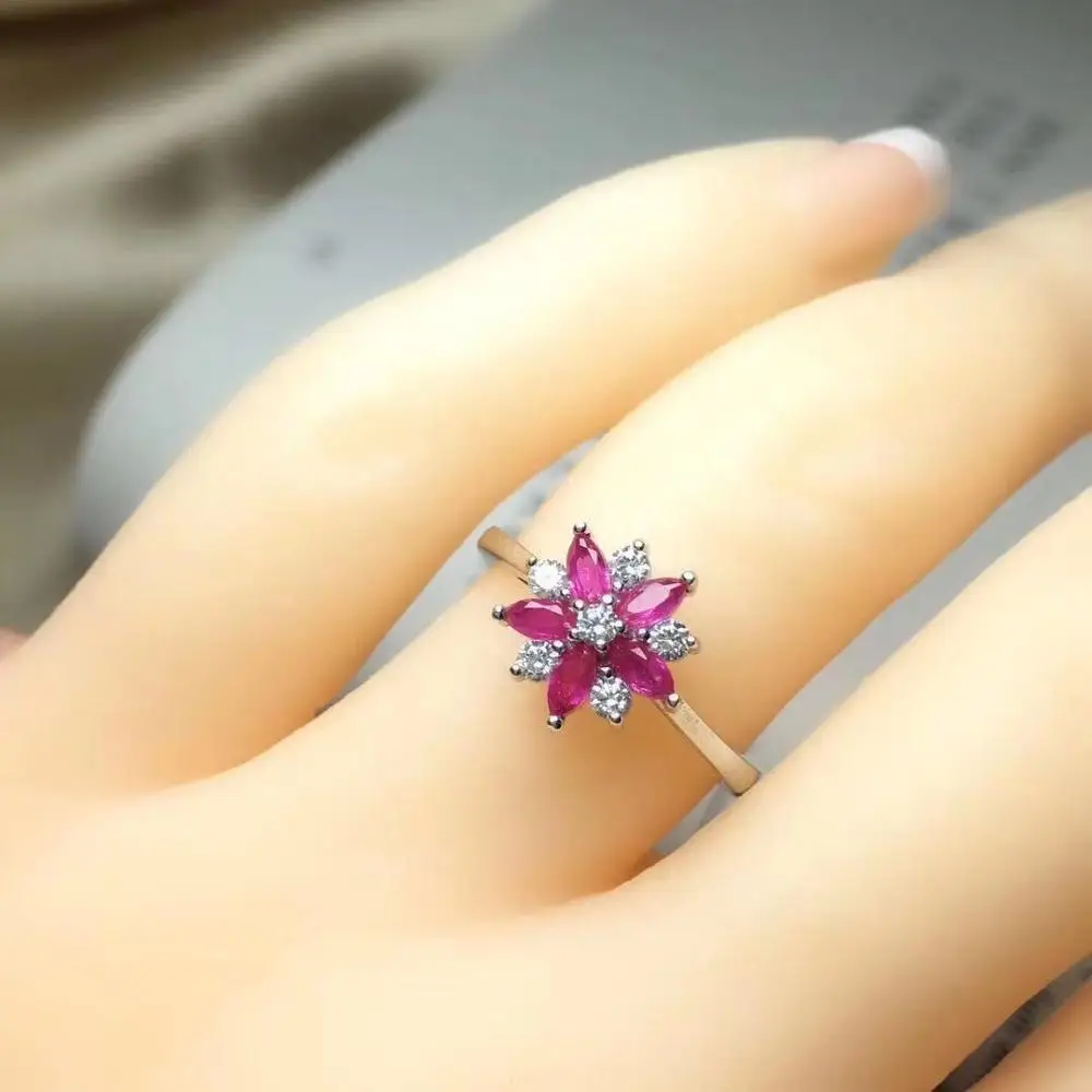 

Luxurious big Row geometry Natural red ruby Ring Natural gemstone Ring S925 sterling silver women party girl gift Jewelry