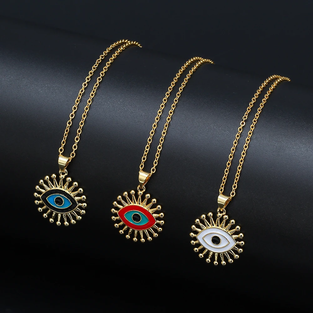 Цепочка с подвеской удачный глаз длинная цепь золотого цвета масляным кулоном