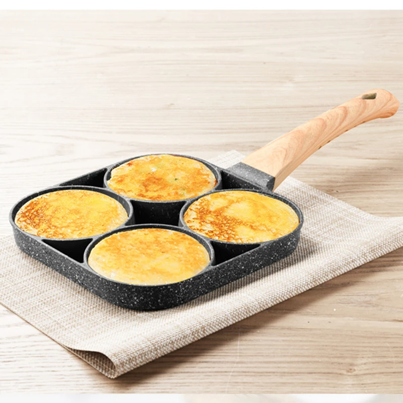 

Four-Hole Omelette Pan Maifan stone Non-Stick Pan Flat-Bottomed Small Frying Pan Breakfast Egg Burger Frying Pan Kitchen Pot