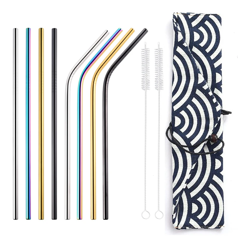 8pcs Mixed-color 4/8 шт. Многоразовые Высокое качество питьевой соломы 304 Нержавеющая сталь металлическая соломинка с чистящая щетка и Сумка Бар вечерние аксессуар - Цвет: 8pcs Mixed-color