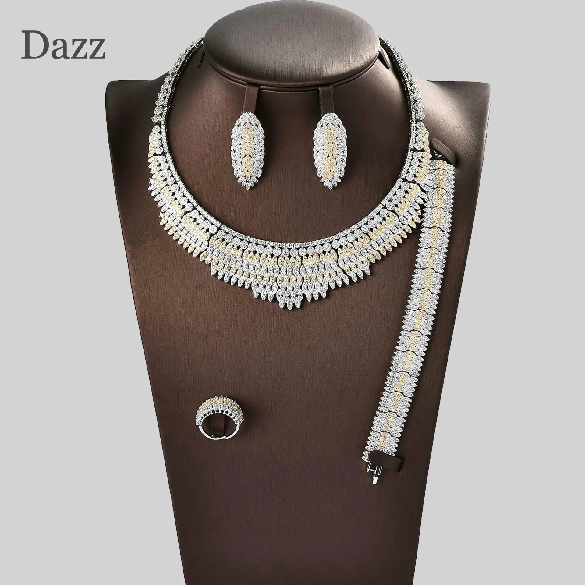 Dazz роскошный завод 2 цвета выдалбливают ожерелье Нигерия Ювелирные наборы дамы Свадьба кубический циркон CZ Дубай золотой свадебный ювелирный набор - Окраска металла: 2 COLOR