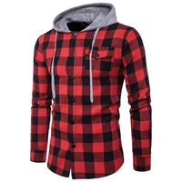 zogaa 2021 new hoodie mens casual slim fit plaid print top single breasted cardigan streetwear shirt with the chest pocket
