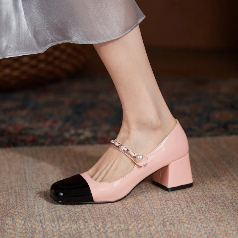 

Mixed Colors High Heels Pumps For Women Metal Buckle Genuine Leather Women'S Shoes 2021 Working Party Shoes For Women size 34-43