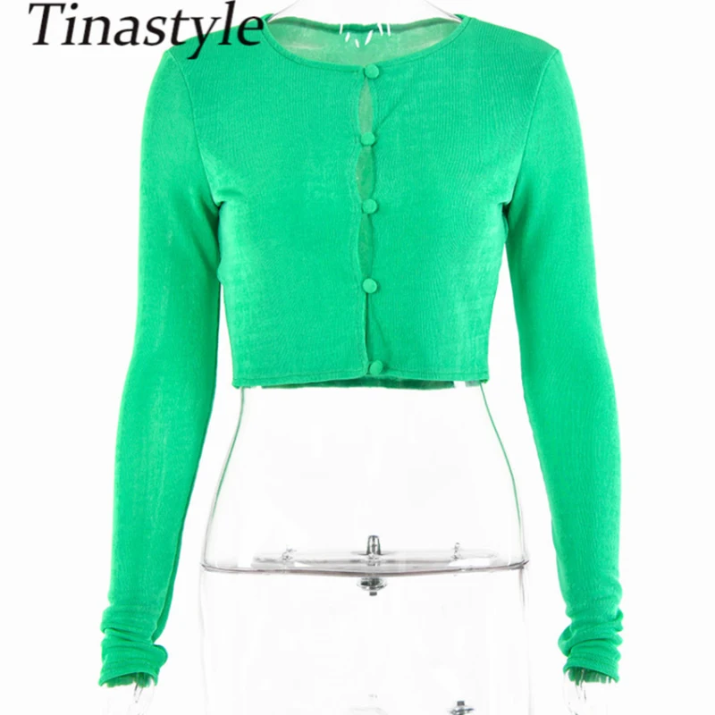 

Tinastyle Double Layers Buttons Casual T Shirt Women Long Sleeve Short Summer Crop Top Shirt 2021 New Party T-shirts y2k Tops