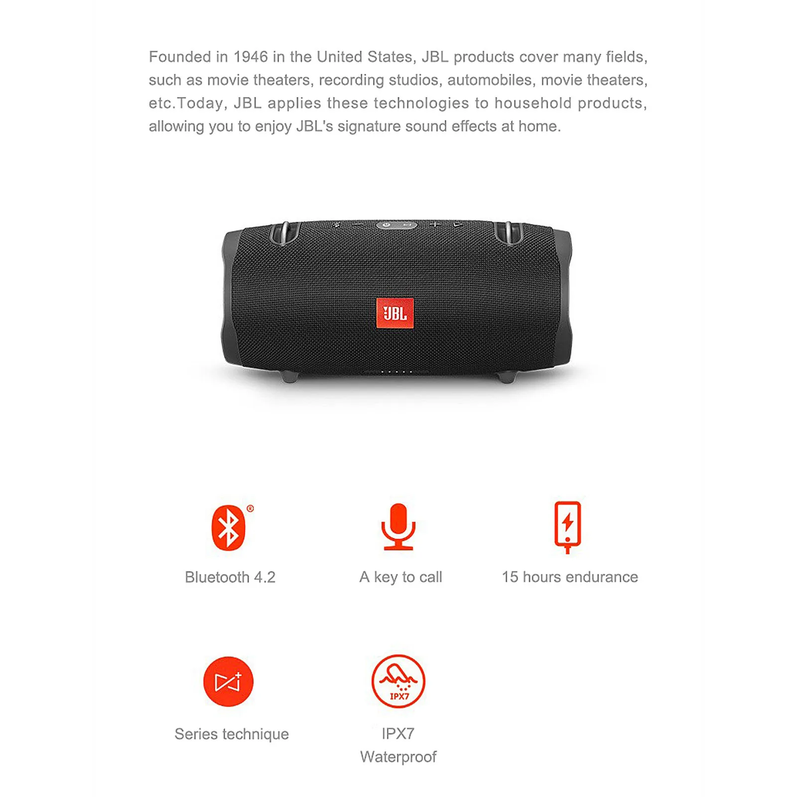 JBL Xtreme 2 Беспроводной Bluetooth динамик с мощным басовым звуком, портативный для использования на открытом воздухе, водонепроницаемый и пылезащитный.