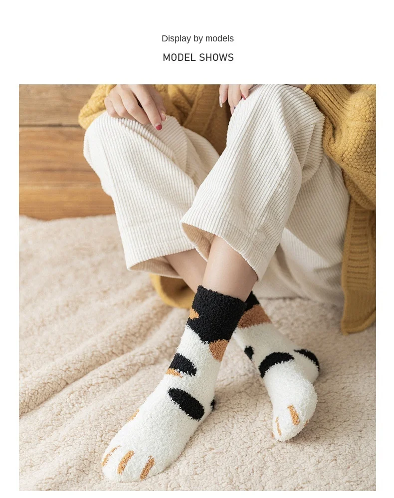 

Women Fuzzy Socks Female Kawaii Cat Claw Cute Socks Velvet Thicken Warm Socks Floor Sleeping Socks Christmas Novelty Socks