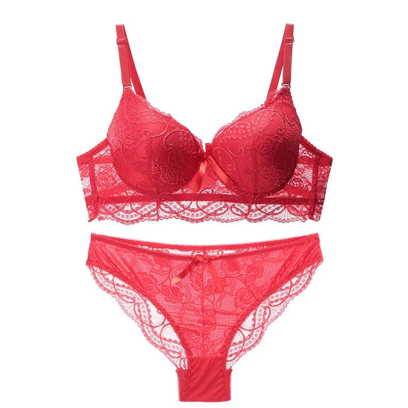 Sexy Lace Bra Briefs Set Push Up Lingerie For Women Thin Cup Brassiere Seamless Panties Bralette Female Underwear#F