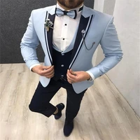 men suits 3 pieces royal blue custom made wedding suits modern lapel cotton high quality handsome business coatpantvest