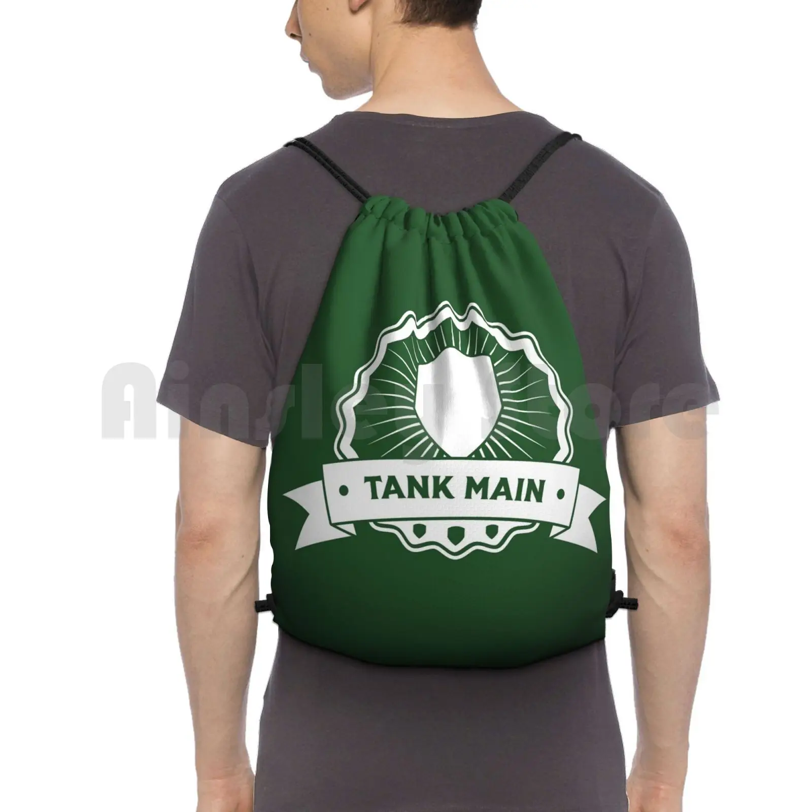 

" Tank Main " Gaming Emblem Backpack Drawstring Bags Gym Bag Waterproof Dva Gaming Funny Gamer Meme Mercy Video Games D