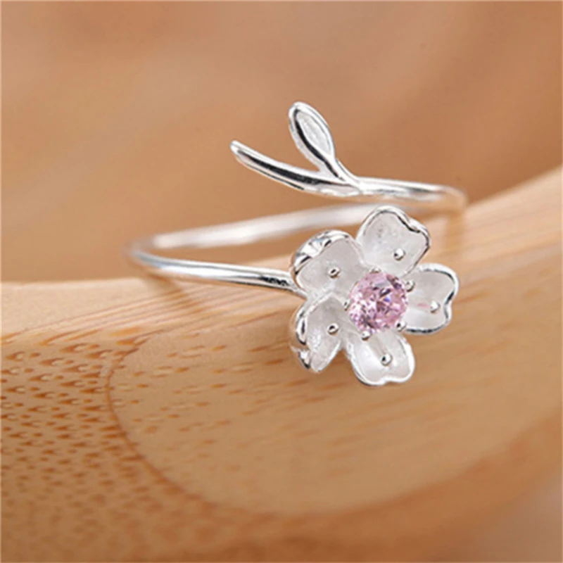 

Elegant Sakura Princess Rings Sakura Branches Shell Flowers Open Ring Charming Cherry Blossom Adjustable Rings Women's Jewelry