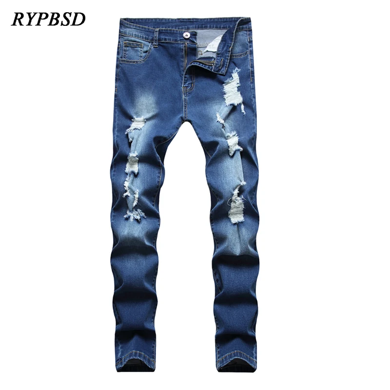 

Джинсы в стиле Харадзюку, винтажные Синие рваные джинсы с дырками, Стрейчевые модные облегающие брюки из денима в стиле хип-хоп, уличная оде...