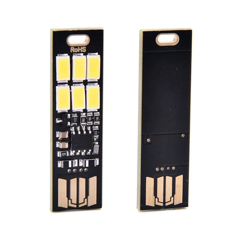 

1PC Pocket Card Lamp 6 LED Bulb Keychain Mini LED Night Light Portable USB Power White/warm white