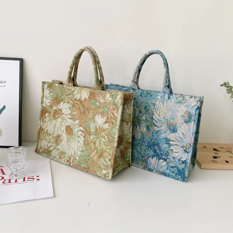 

Luxury Flower Print Large Capacity Canvas Tote Bag Women's Designer Handbag High Capacity To Handle Shoulder Bags