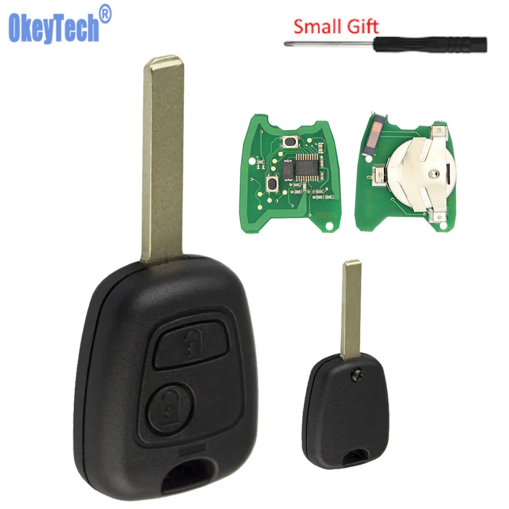 

OkeyTech for Peugeot 307 Partner for Citroen C4 Picasso Xsara Key Blanks VA2 Blade 2 Button 433Mhz ID46 7961 Chip & Screwdriver