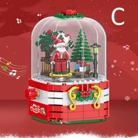 new christmas theme rotating led shining music box building blocks diy city friends tree house bricks toys for children gifts