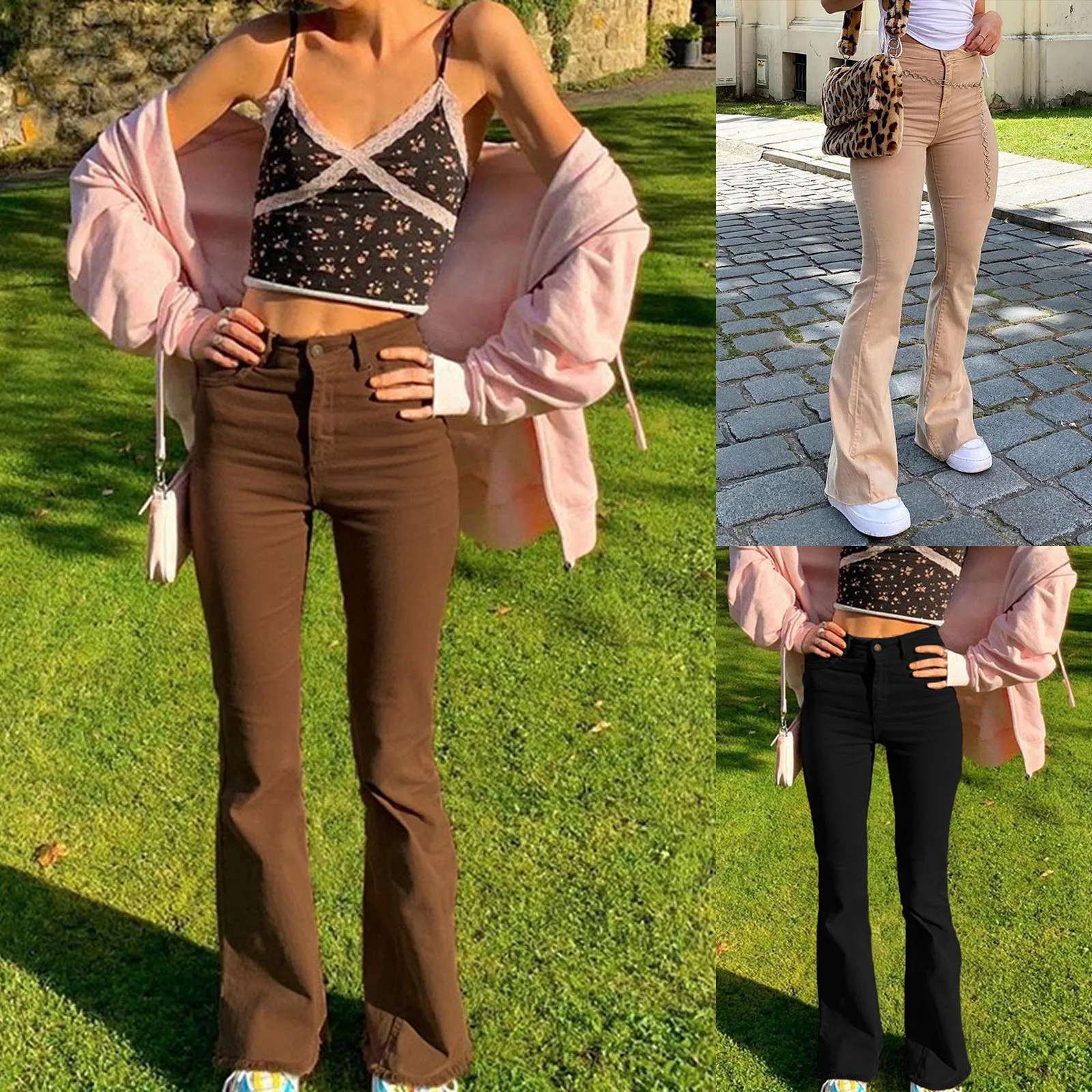 

Brown Jeans Joggers Women Flare Pants Vintage Streetwear Mid Waist Aesthetic Denim Trousers Female Sweatpants брюки женские