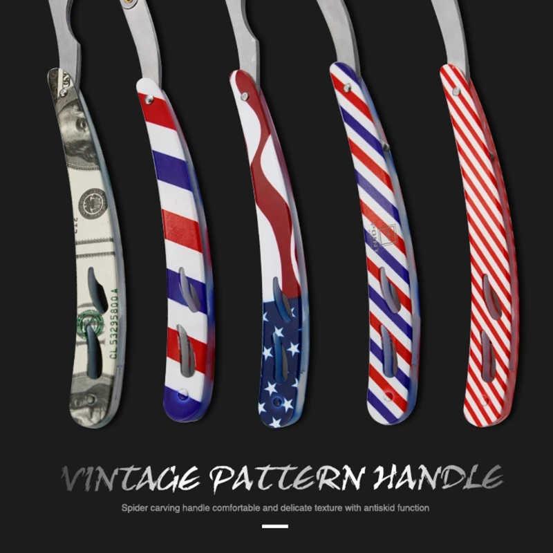 

28TA Barber Manual Folding Beard Razor Stripes US Flag Dollar Print Shaving Tools