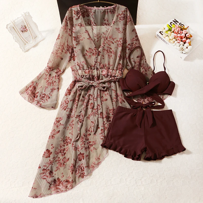 2021 Новый Блузка с длинными рукавами Высокая Талия комплект бикини Холтер ванный