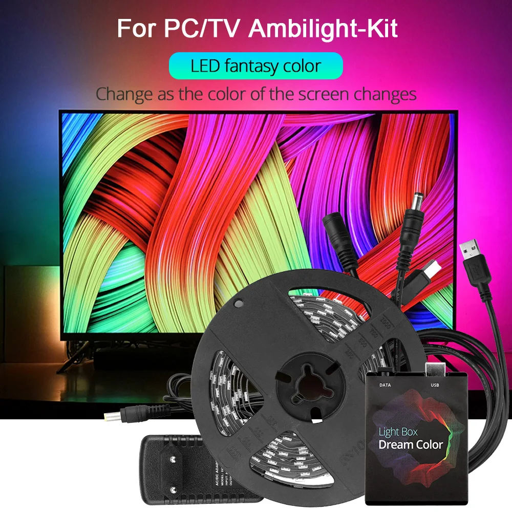 WS2812b RGB USB Светодиодная лента светильник 5050 SMD HDTV монитор Настольный ПК экран тыловая подсветка Ambi светильник ws2812 лента 1 м~ 5 м