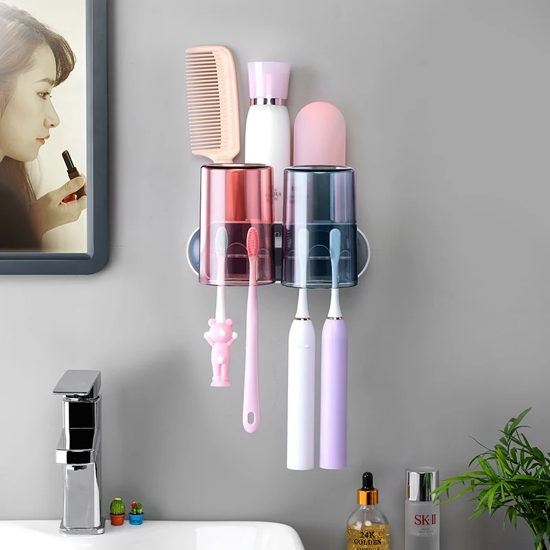 

Wall Mount Toothbrush Holder Mold White Bathroom Adults Toothbrush Organizer Tandenborstelhouder Bathroom Accessories Set DA60YS