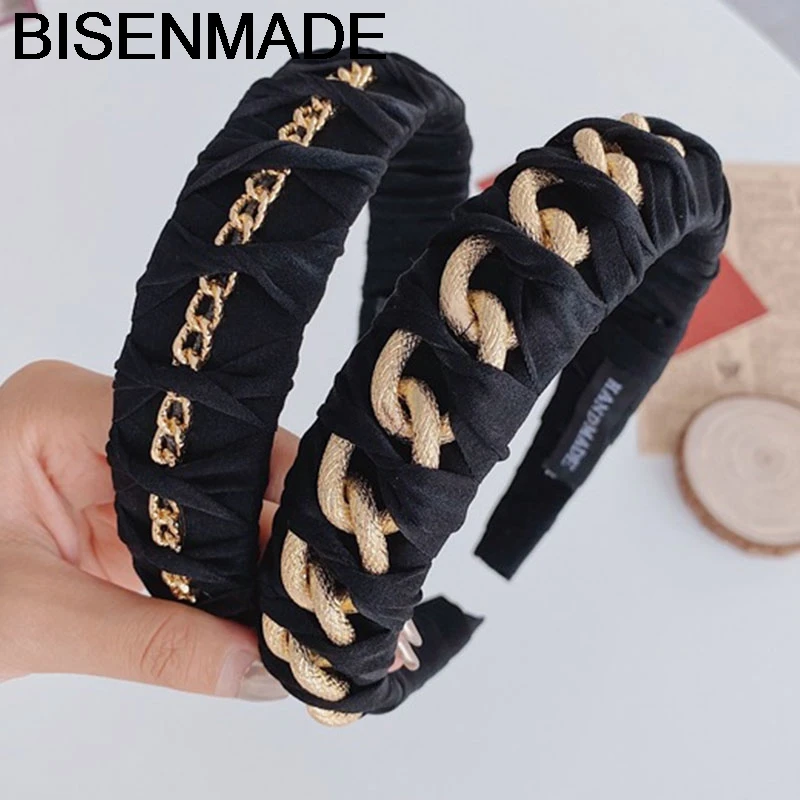 BISENMADE Модные ободки с цепочкой из сплава тканые повязки широким узлом для девочек