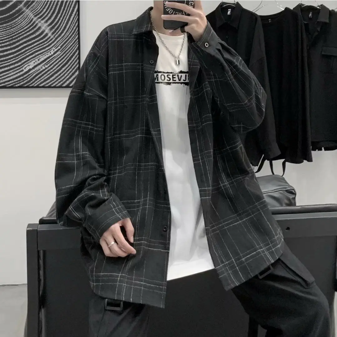Autumn Winter Plaid Shirt Men Casual Long Sleeve Shirt High Quality Men Clothing  Loose Shirt Men tops Oversized Men Clothes