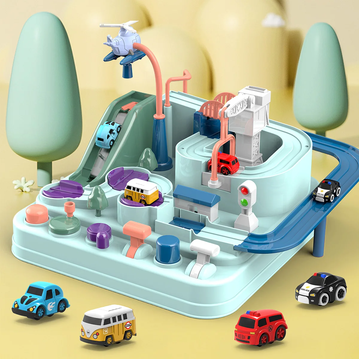 

Race Tracks w/ 6 Button 8 Challenges Parent-Child Interactive Car Adventure Toy for 3+ Years Old Kids