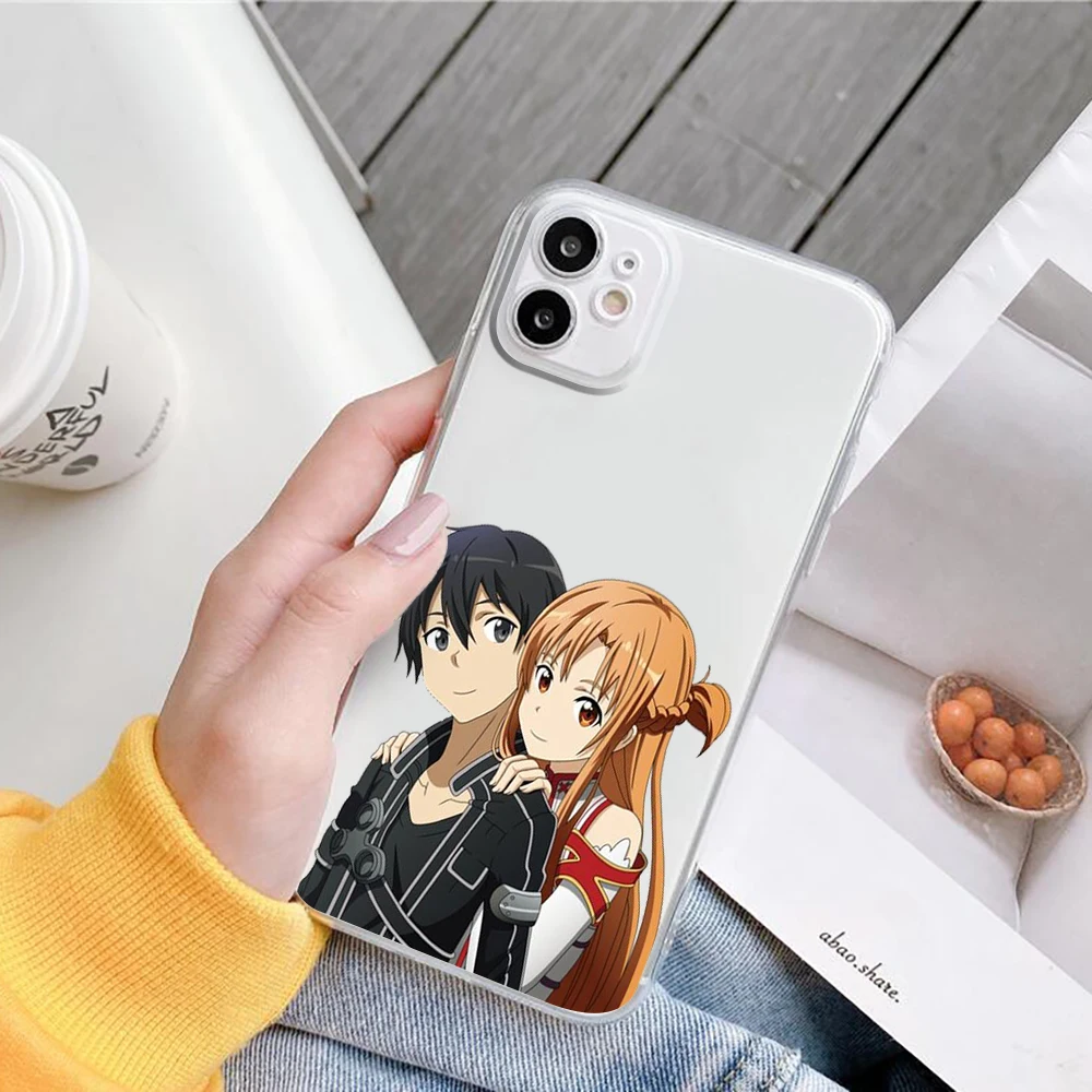 Чехол для телефона Sword Art Online Kirito и Asuna iPhone 11 12 Pro XS MAX XR X 7 8 6Plus SE 2021 мягкий