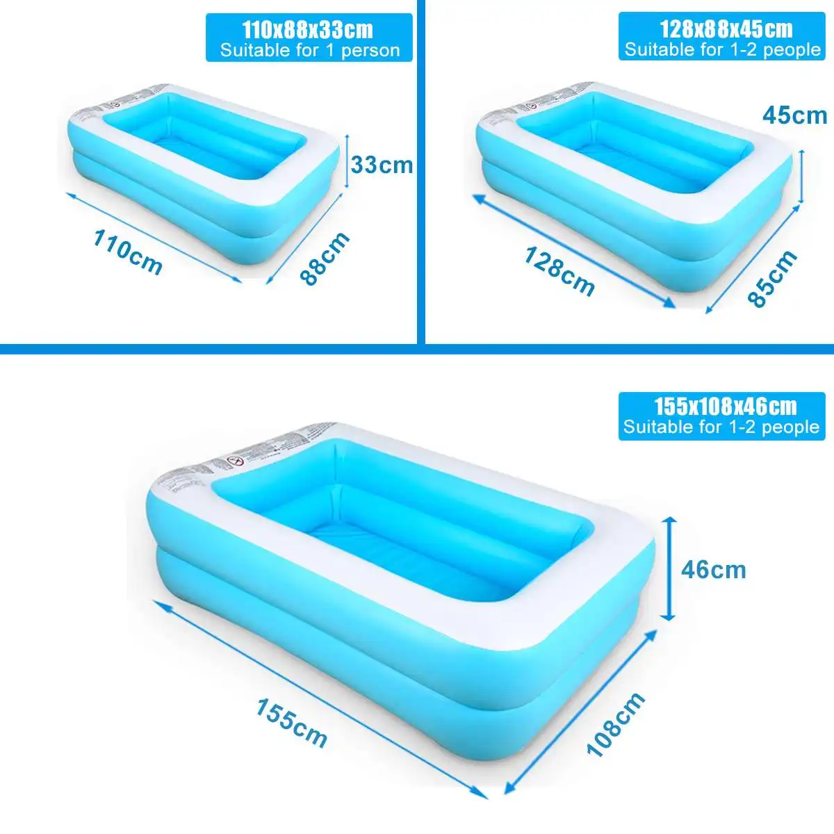 

1.1m/1.5m Inflatable Swimming Pool Rectangular Adults Kids Pool Bathing Tub Outdoor Indoor Portable Swimming Pool